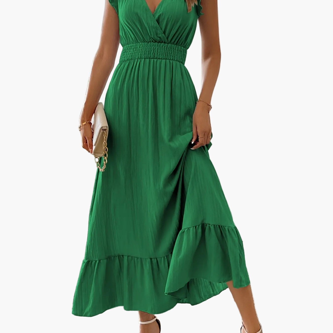 Damen Elegantes Maxikleid mit Volantärmeln und Schmeichelnder Taille – Perfekt für Sommer und besondere Anlässe