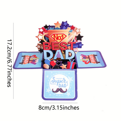 Vätertag 3D Pop-up Grußkarte – Beste Papa Überraschungsbox für Männer, Geschenkidee für Väter mit Super Dad Motiv