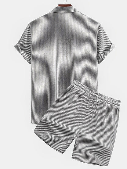 Herren Set Kurzarmhemd und Shorts mit Streifen – Stilvolles Freizeit-Outfit für Strand und Sommer