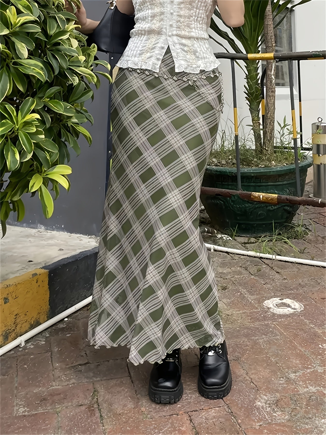 Damen Maxirock im Karierten Vintage-Stil – Elegant, Alltag & Freizeit