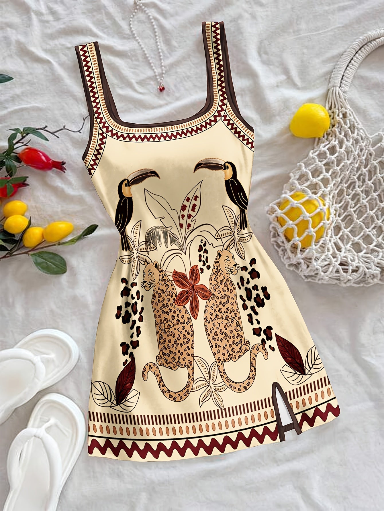 Damen Mini Kleid mit exotischem Tier-Print und modernem Schnitt – Sommerkleid für Urlaub & Freizeit