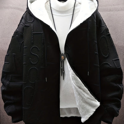 Unisex Winterjacke mit Kapuze, Reißverschluss & Futter, strukturiertes Muster