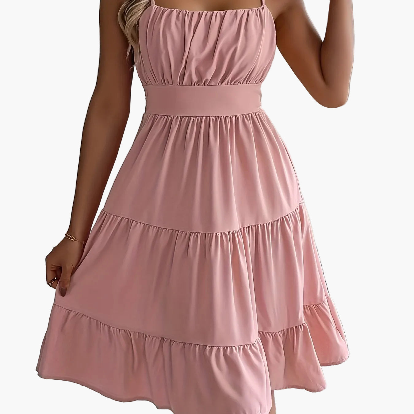 Damen Sommerkleid mit Spaghettiträgern und Stufenrock – Elegantes Freizeit- und Urlaubskleid