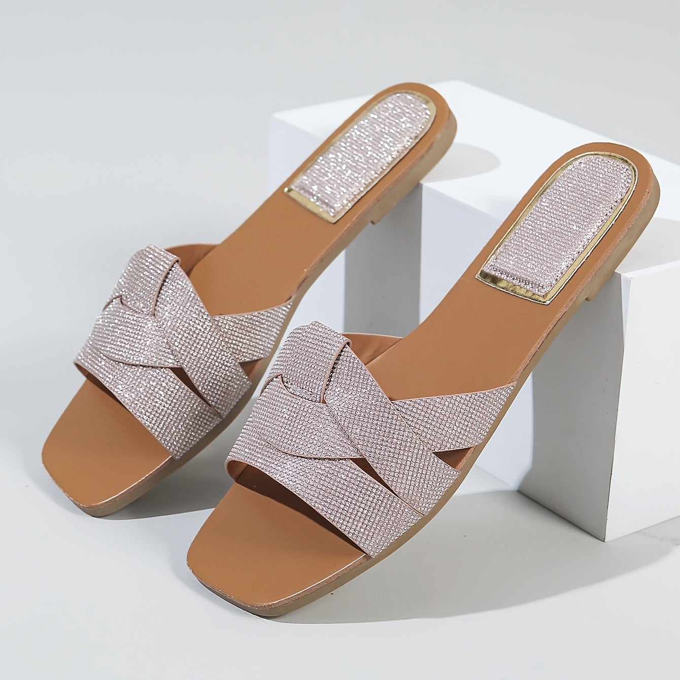 Damen Pantoletten mit funkelndem Riemen und modernem Design – Elegante Slides für Alltag und Anlass