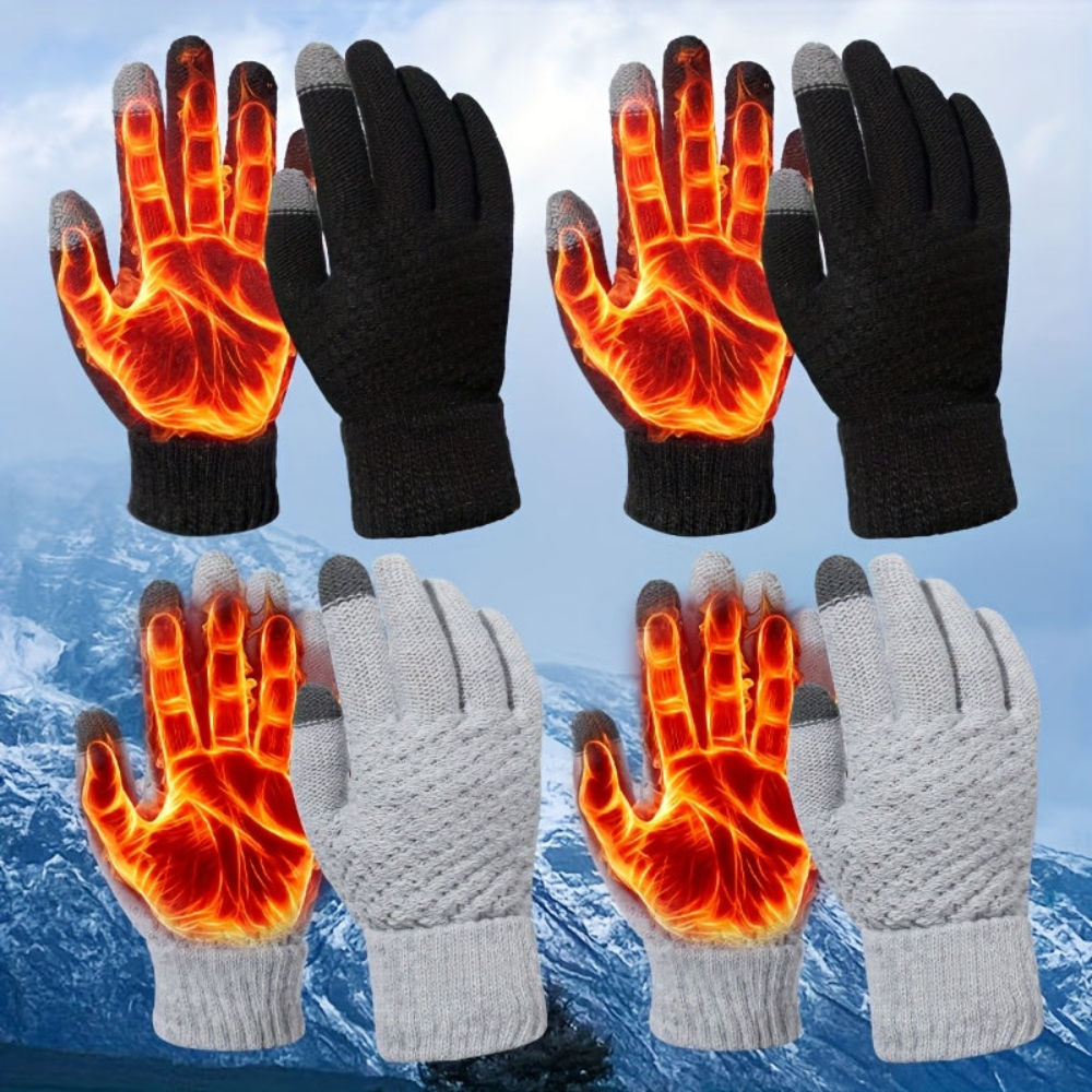 Unisex Winterhandschuhe mit Touchscreen-Funktion, Gestrickte Warme Handschuhe, Mehrfarbig