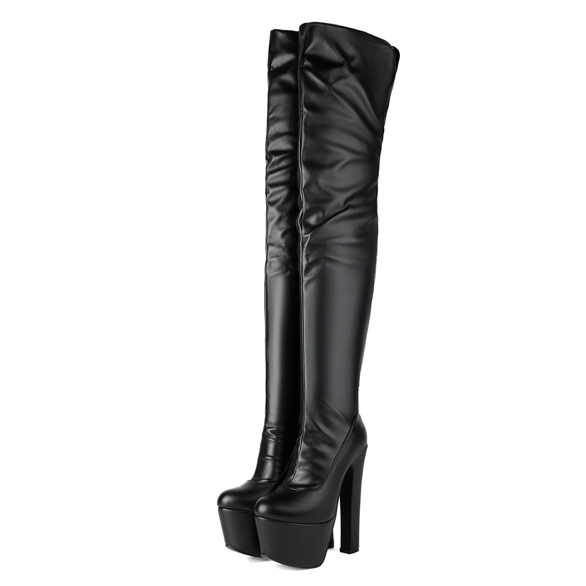 Overknee-Stiefel Damen mit Plateau und Blockabsatz Schwarz Glänzend