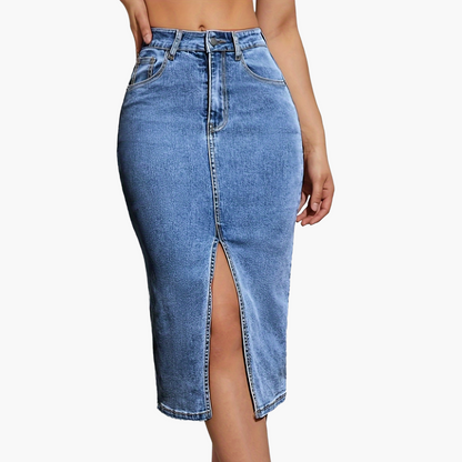 Damen Jeans Midirock mit hohem Schlitz für lässigen Alltagsstil