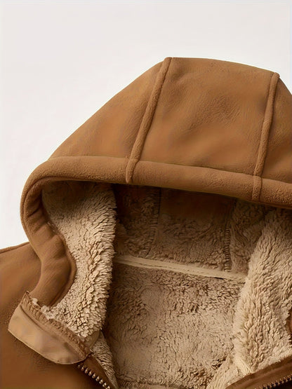 Herren Winterjacke mit Kapuze und Teddyfutter, Reißverschluss, warm
