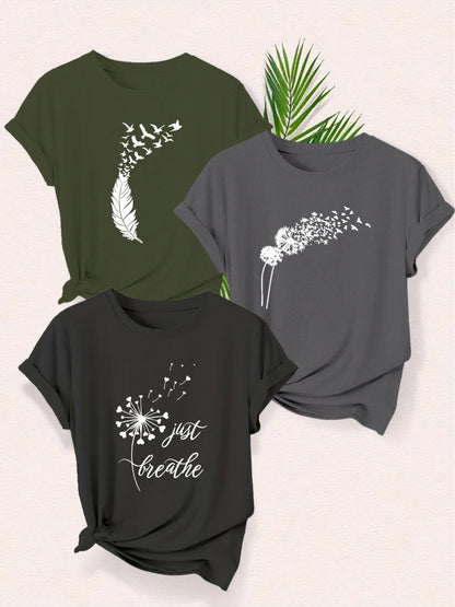 Damen Grafik T-Shirt mit Naturmotiven und inspirierendem Aufdruck – Freizeitmode, künstlerischer Stil, entspannter Look