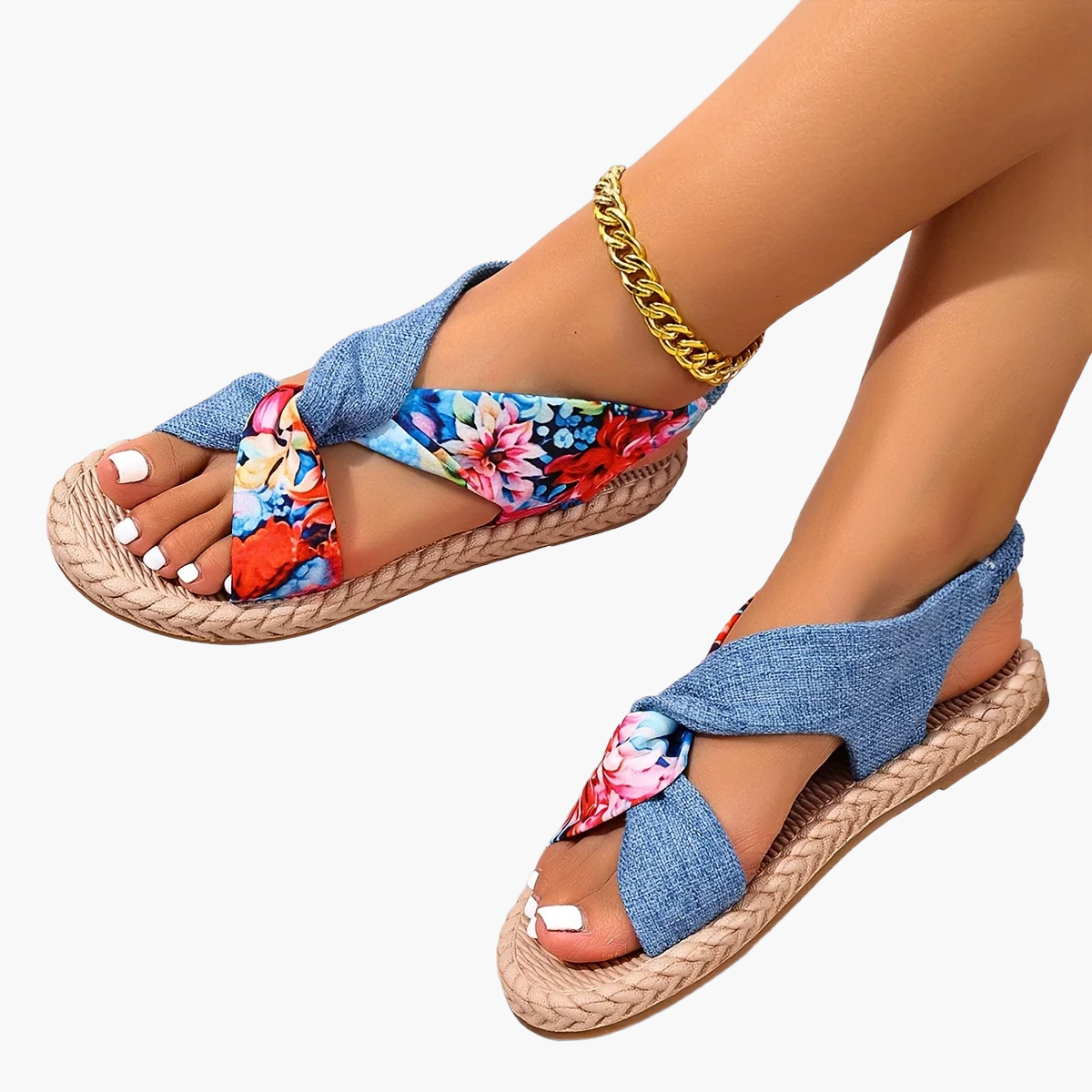 Damen Sommerschuhe – Modische Freizeit-Sandalen mit Kreuzband und flacher Sohle