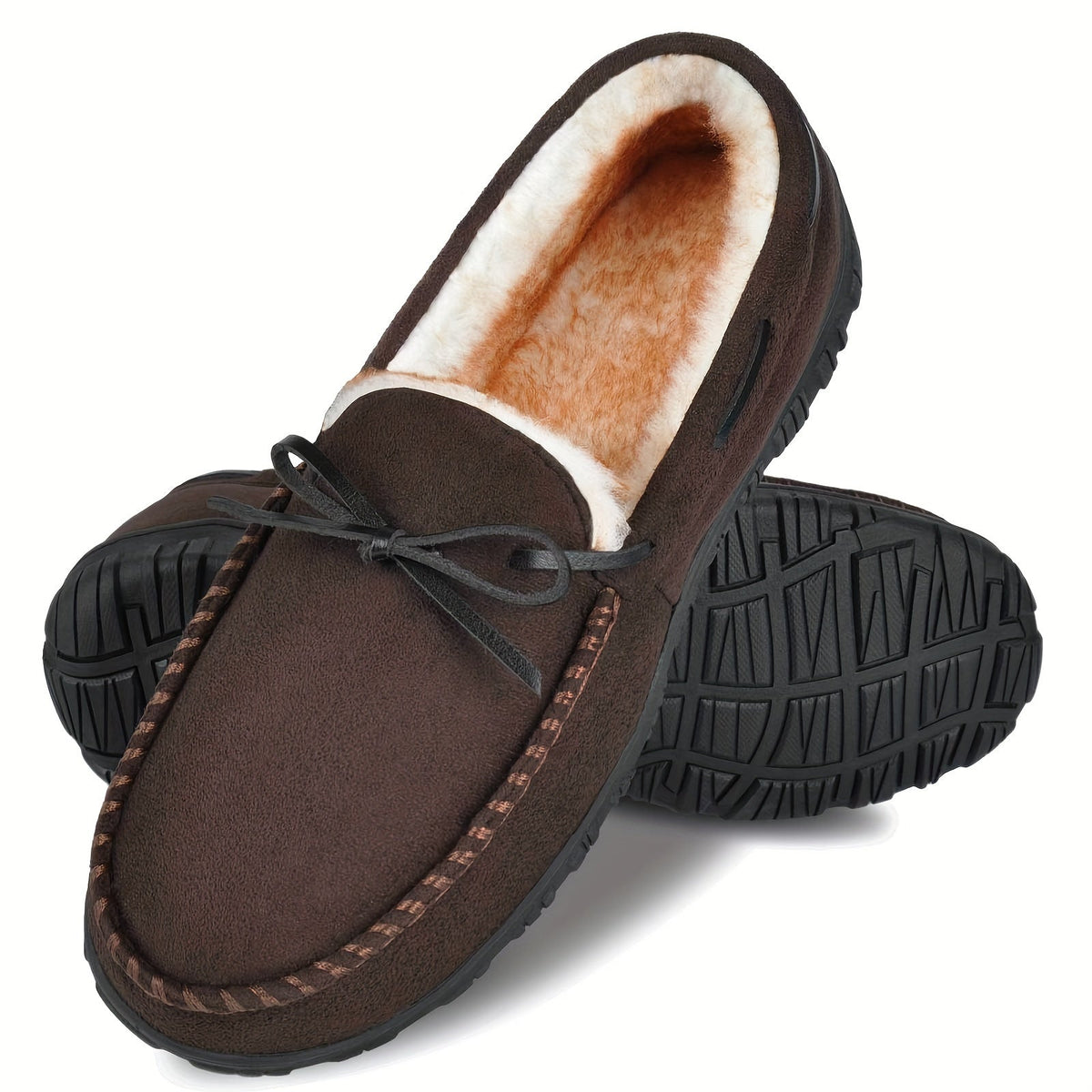 Herren Hausschuhe Mokka-Stil mit Plüschfutter in Braun, Beige, Schwarz