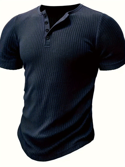 Herren Henley T-Shirt mit Knopfleiste und Rippstruktur – Freizeitstil für Alltag & Sommer