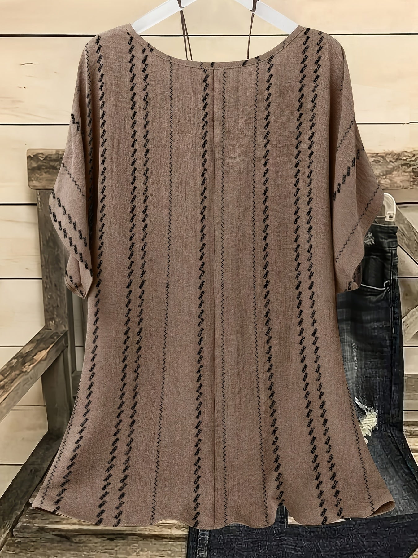 Damen Boho Casual Bluse mit Muster – Weit geschnitten, Kurzarm, Perfekt für Alltag und Freizeit