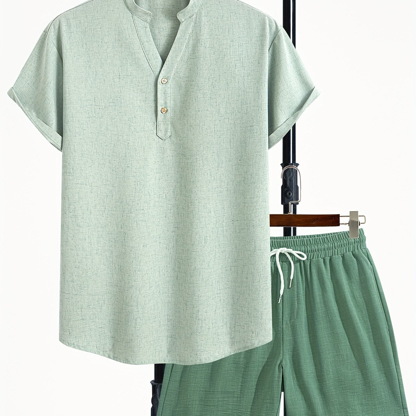 Herren Freizeit Set – Modernes Henley Shirt mit Shorts, Zweiteiliges Outfit für entspannte Anlässe