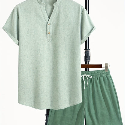 Herren Freizeit Set – Modernes Henley Shirt mit Shorts, Zweiteiliges Outfit für entspannte Anlässe