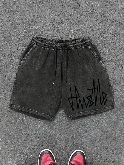Herren Streetwear Shorts mit „Hustle“-Print – Lässige Freizeithose mit Kordelzug