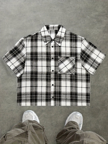 Herren Oversize Karohemd Kurzarm Streetwear Freizeitstil