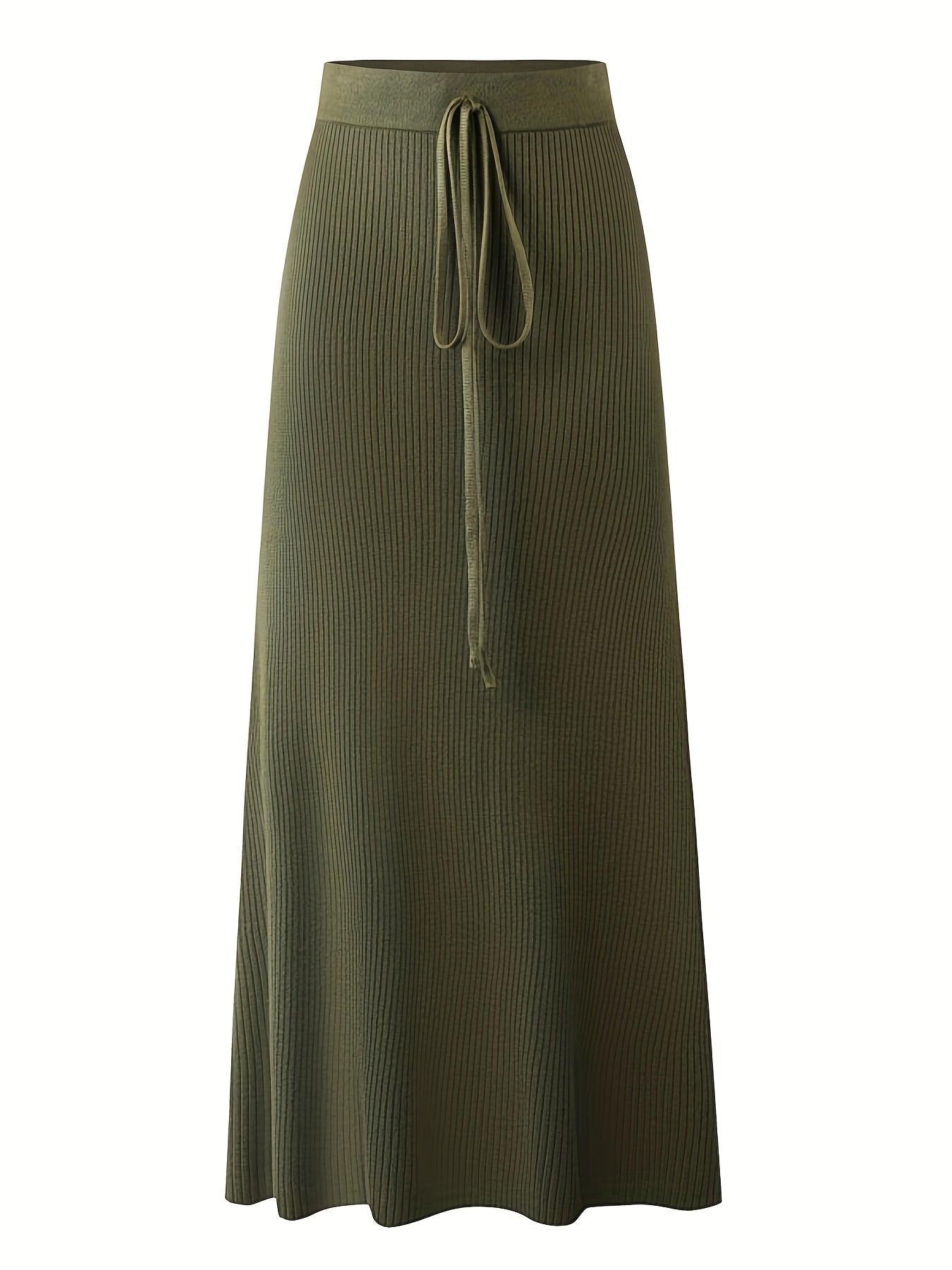 Damen Rippenstrick Maxirock mit Bindegürtel – Eleganter Freizeit- und Büro-Look