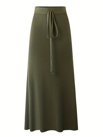 Damen Rippenstrick Maxirock mit Bindegürtel – Eleganter Freizeit- und Büro-Look