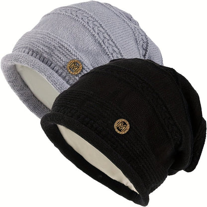 Unisex Strickmütze Beanie Wintermütze mit Fleecefutter einfarbig oder zweifarbig