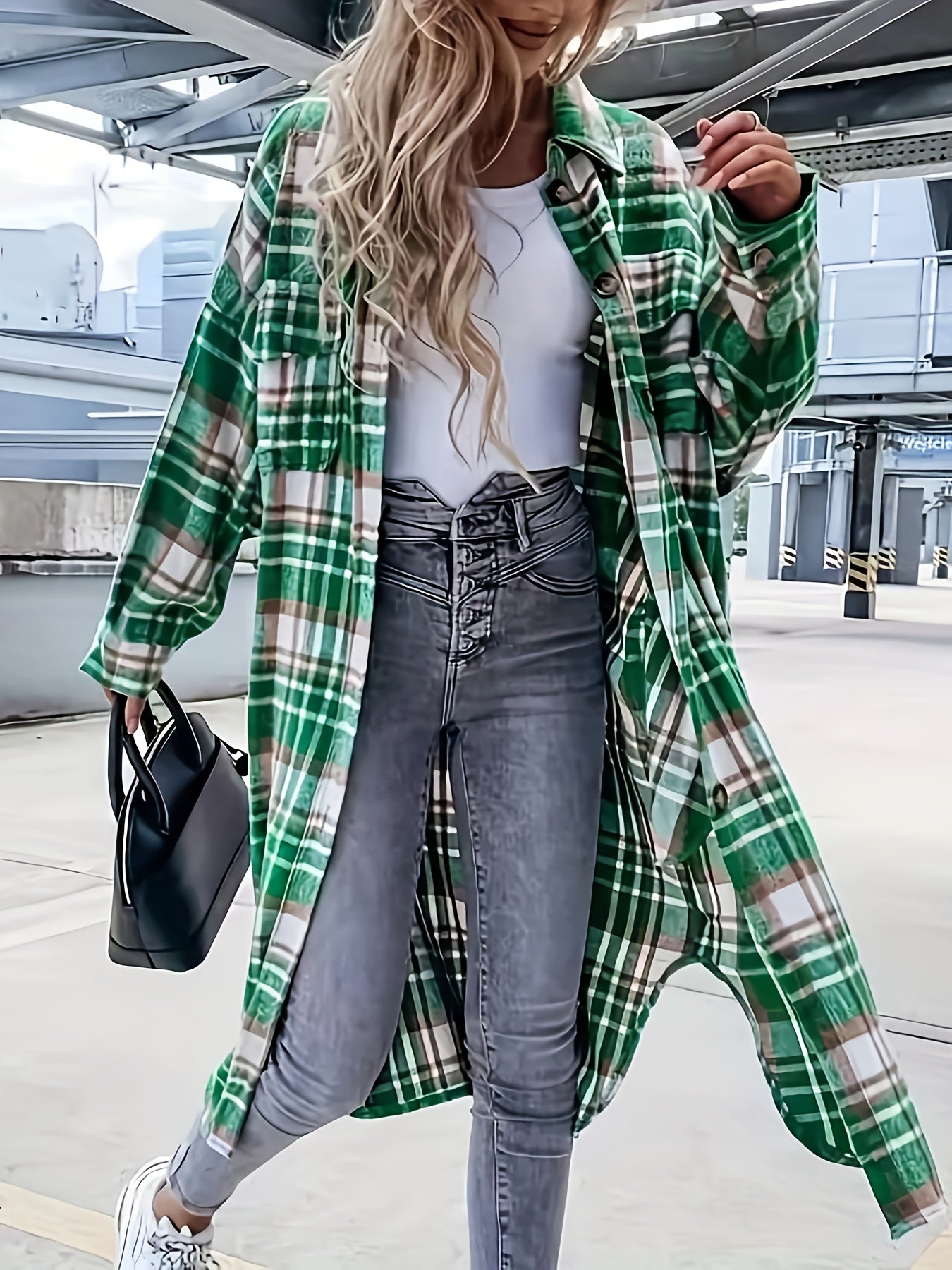 Damen Freizeit Karo Hemdjacke im Oversized Look – Perfekt für den Alltag
