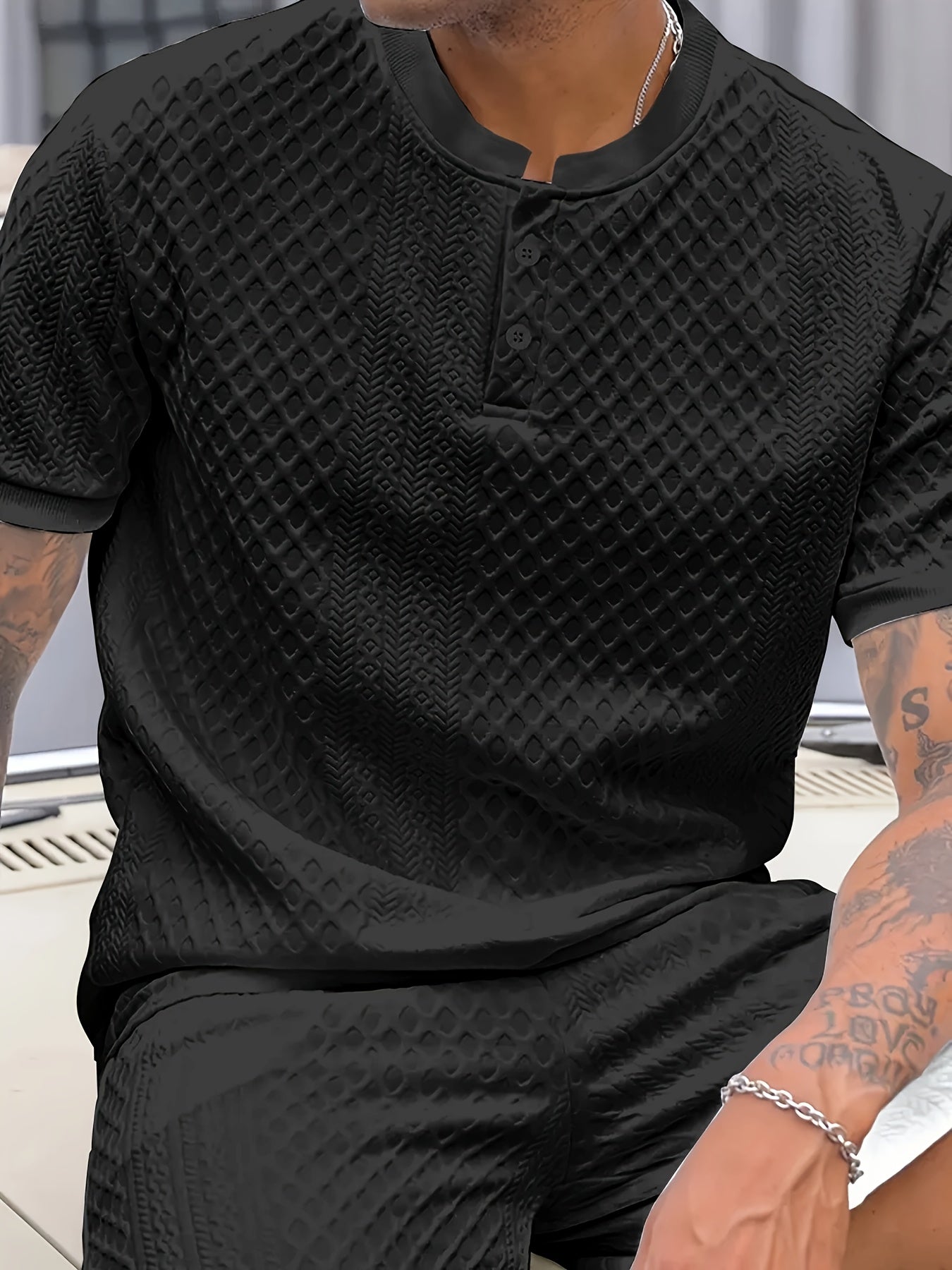 Herren Set – Kurzarm Struktur T-Shirt & Shorts – Sommer Freizeit Outfit