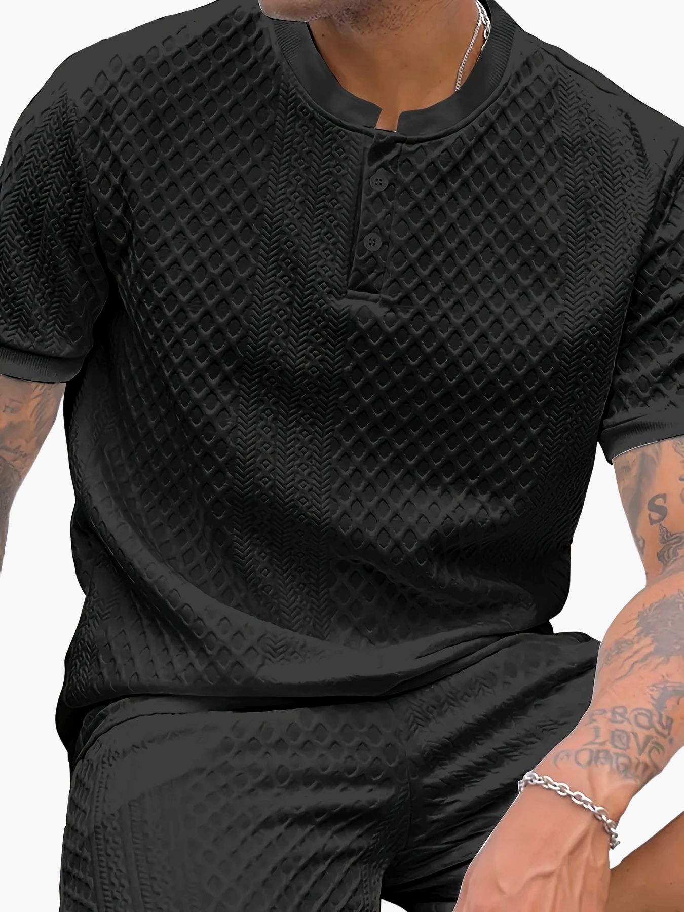 Herren Set – Kurzarm Struktur T-Shirt & Shorts – Sommer Freizeit Outfit
