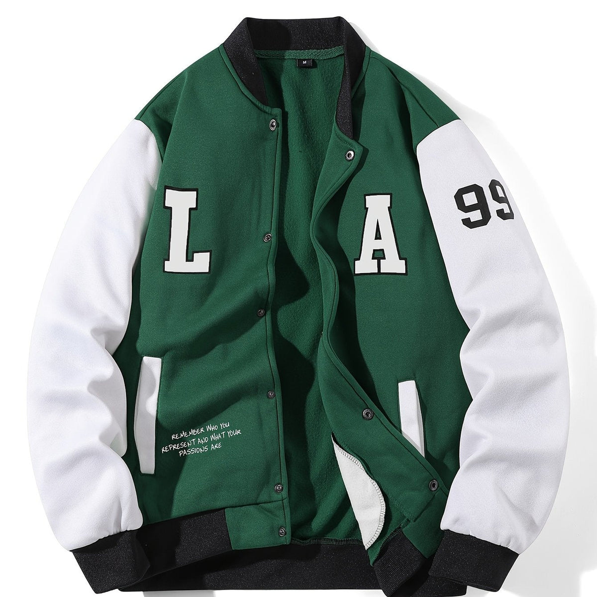 College Jacke Unisex mit Kontrastärmeln und Druckknöpfen, Baseball Bomberjacke