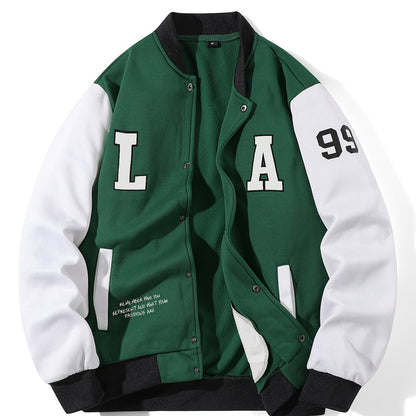 College Jacke Unisex mit Kontrastärmeln und Druckknöpfen, Baseball Bomberjacke
