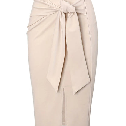Damen Eleganter Midirock mit Knoten-Detail und Schlitz – Perfekt für Büro & Ausgehen
