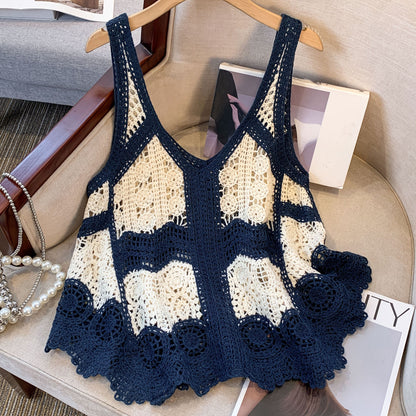 Damen Häkel-Top im Boho-Stil, ärmellos, modisch für Freizeit und Strand