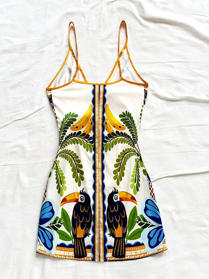 Damen Sommer Wickelkleid mit tropischem Print und Blumenmuster – Ideal für Urlaub und Freizeit
