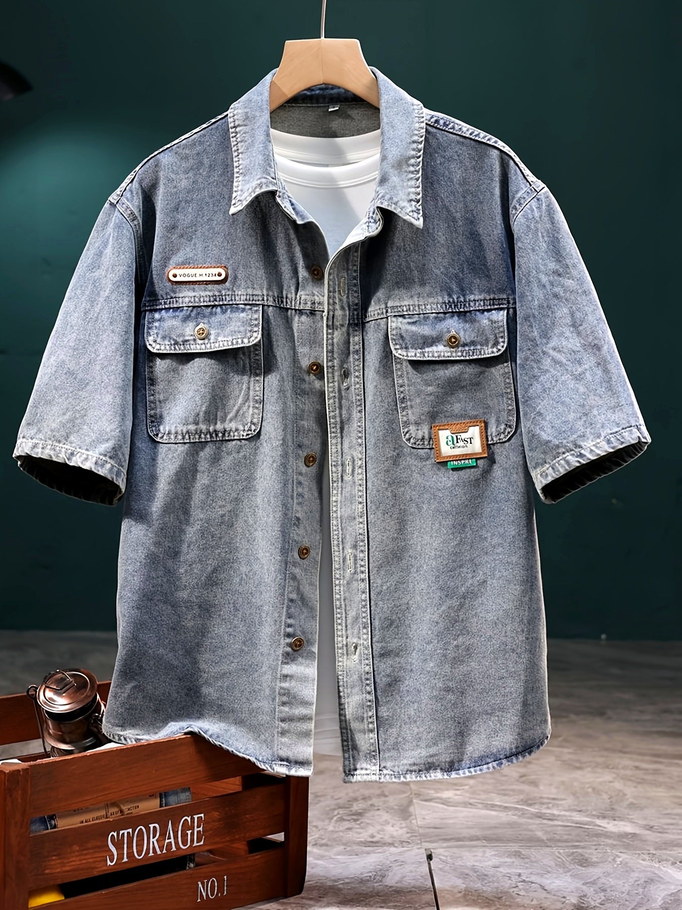 Herren Oversize Jeanshemd Kurzarm mit Vintage Look und Brusttaschen – Stilvolles Freizeit Hemd für Alltag & Streetwear