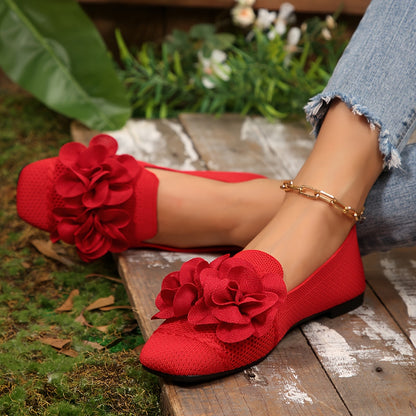 Damen Slip-On Ballerinas mit floraler Applikation – Stilvolle Freizeitschuhe für den Alltag