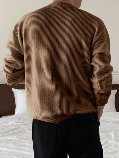 Gerippter Pullover Langarm Rundhalsausschnitt Freizeit Sweater für Herren – Weich & Bequem