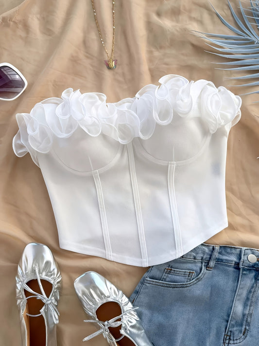 Damen Bustier Top Elegant mit Rüschen – Romantisches Corsagen-Oberteil für Party & Freizeit