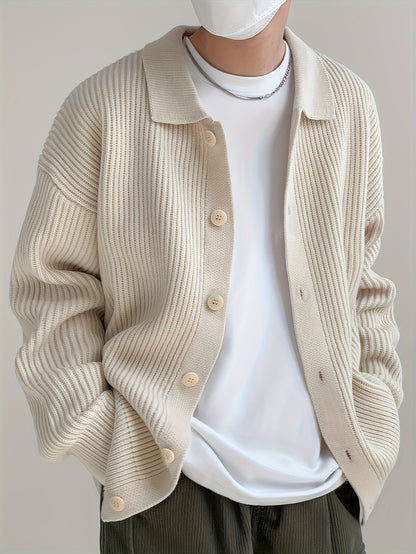 Gerippte Strickjacke mit Kragen für Herren – Beige, Schwarz, Grün