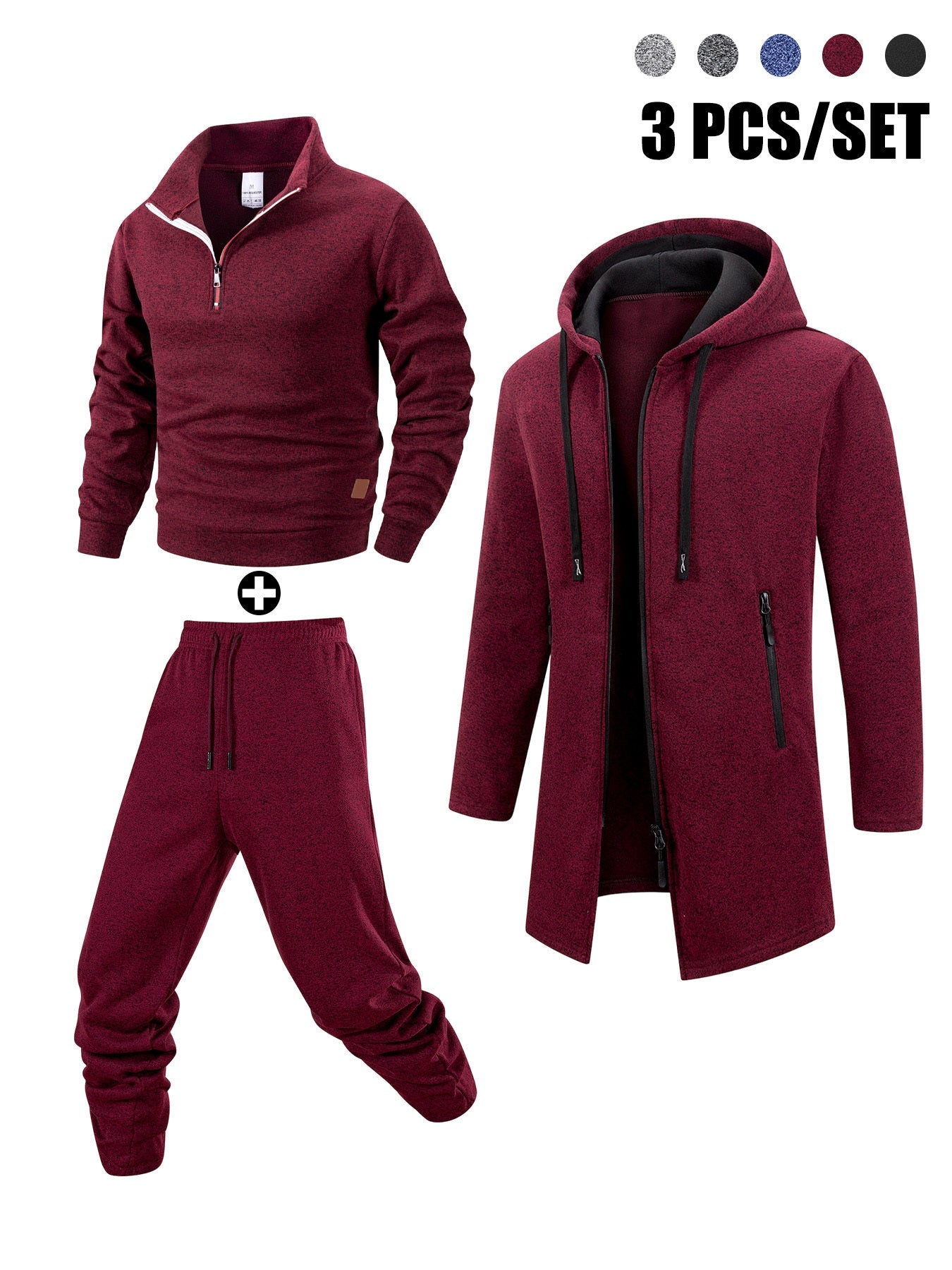 Herren 3-teiliges Sport Freizeit Set meliert: Pullover, Jogginghose & langer Cardigan mit Kapuze