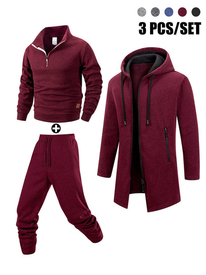 Herren 3-teiliges Sport Freizeit Set meliert: Pullover, Jogginghose & langer Cardigan mit Kapuze