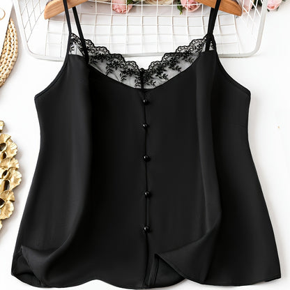 Damen Spitzentop mit Knopfleiste und feinem Träger – Elegantes Camisole für Alltag und besondere Anlässe