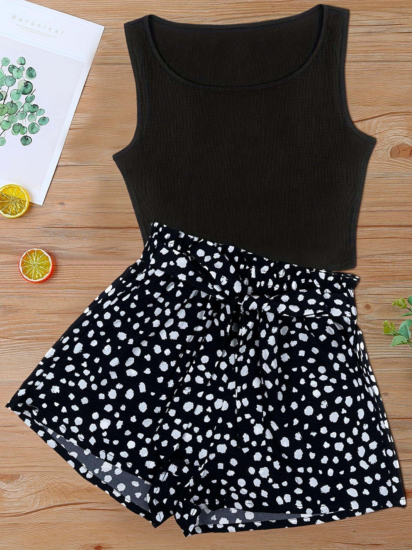 Damen Sommer-Set: Ärmelloses Top & Gepunktete Shorts – Freizeit & Urlaub, Elegant