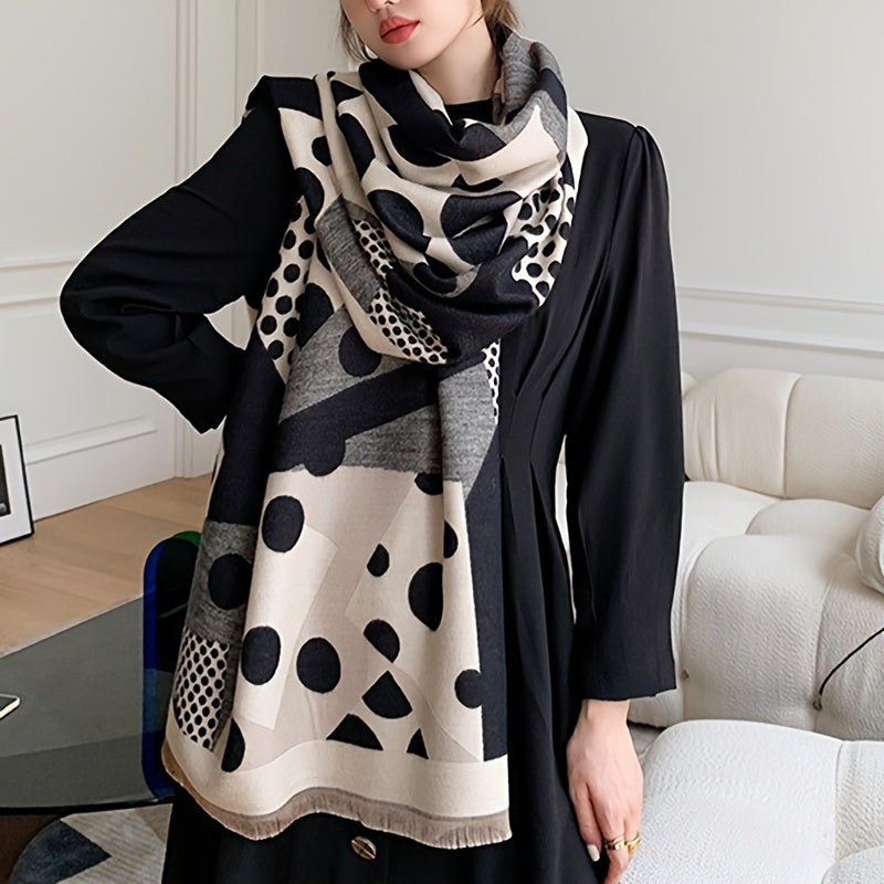 Schal mit grafischem Punkte-Muster, Schwarz Beige Grau