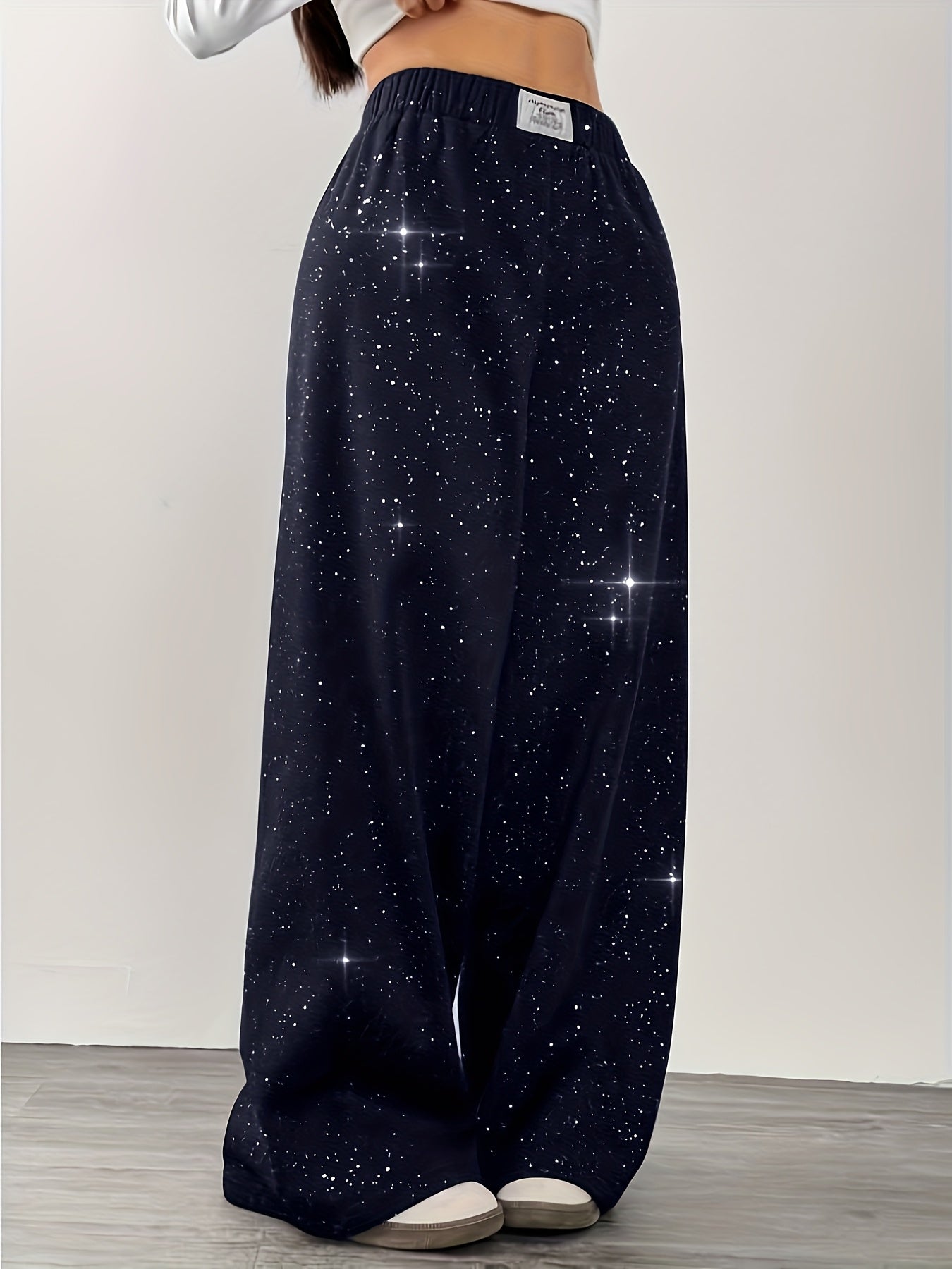Damen Weite High-Waist Freizeit-Hose mit Galaxie-Print – Trendige Loungepants für Alltag & Streetwear