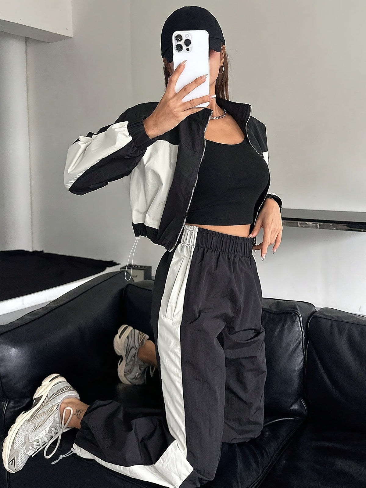 Damen Sportanzug 2-teilig Set Marineblau Weiß Tracksuit