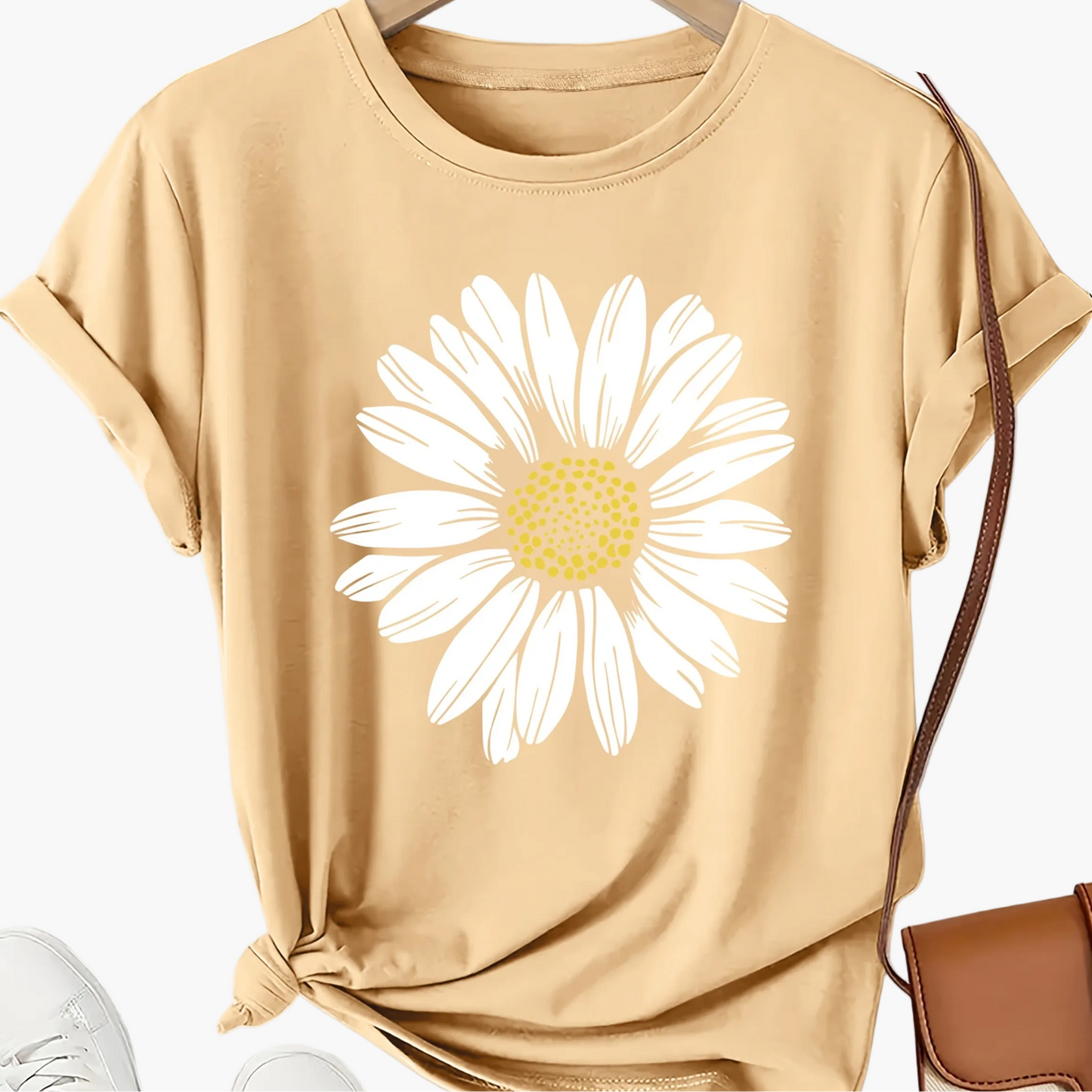Damen T-Shirt mit Gänseblümchen-Print – Lässiges Sommer Oberteil im Boho-Stil