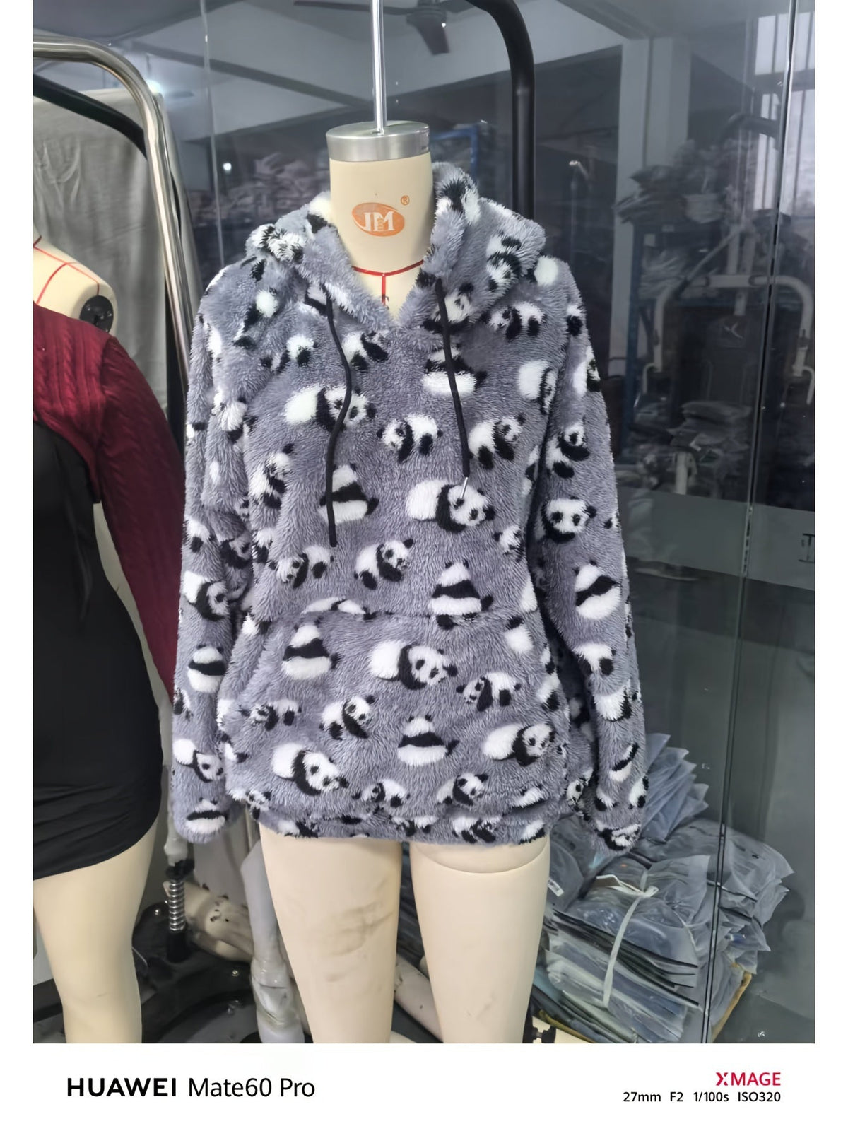 Fleece Hoodie mit Muster Kapuzenpullover