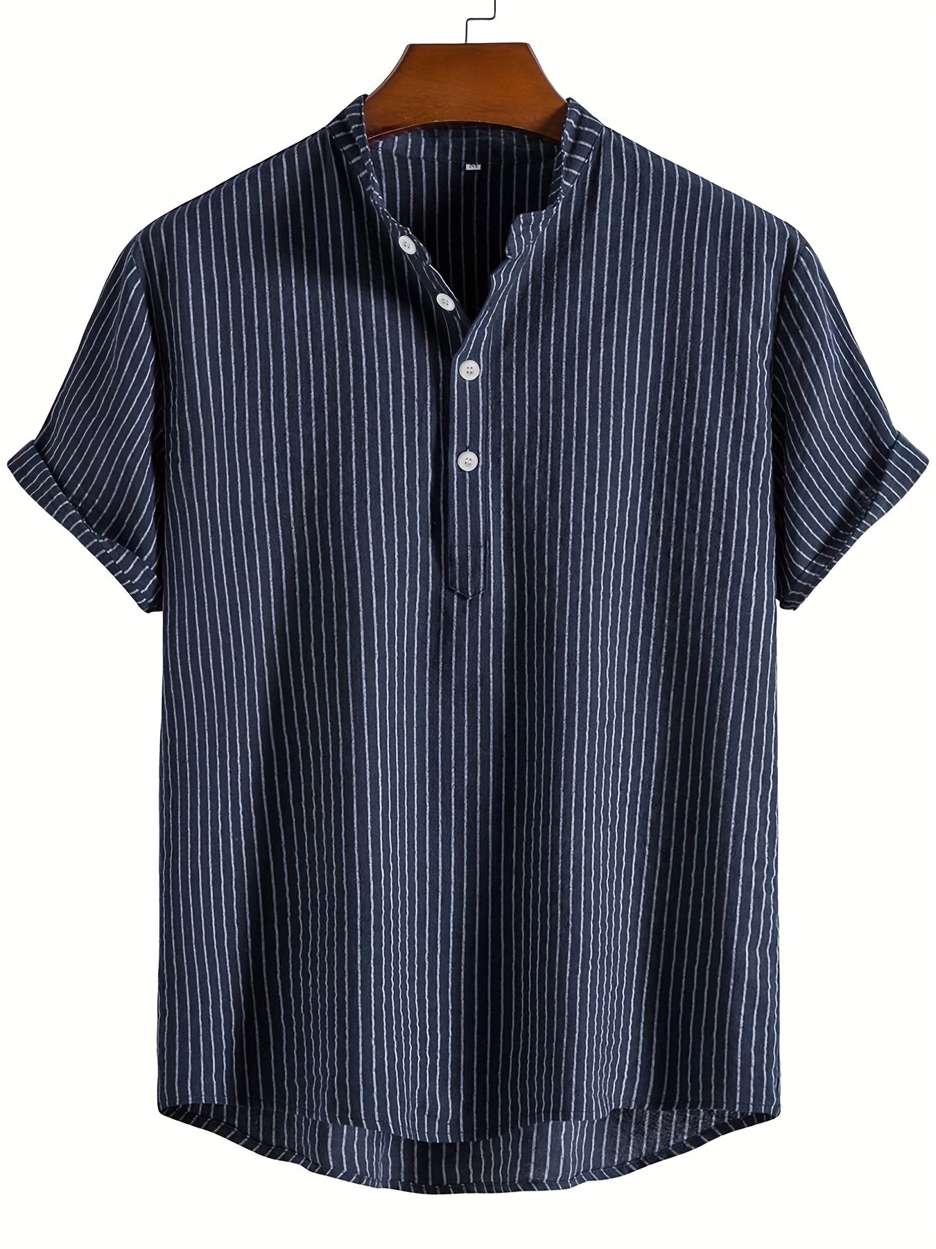 Herren Freizeit Hemd mit Stehkragen und Streifen – Modernes Kurzarmshirt für Alltag und Büro