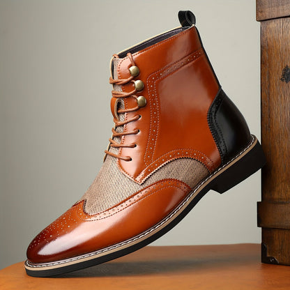 Herren Schnürstiefelette Brogue-Stil Zweifarbig mit Lochmuster