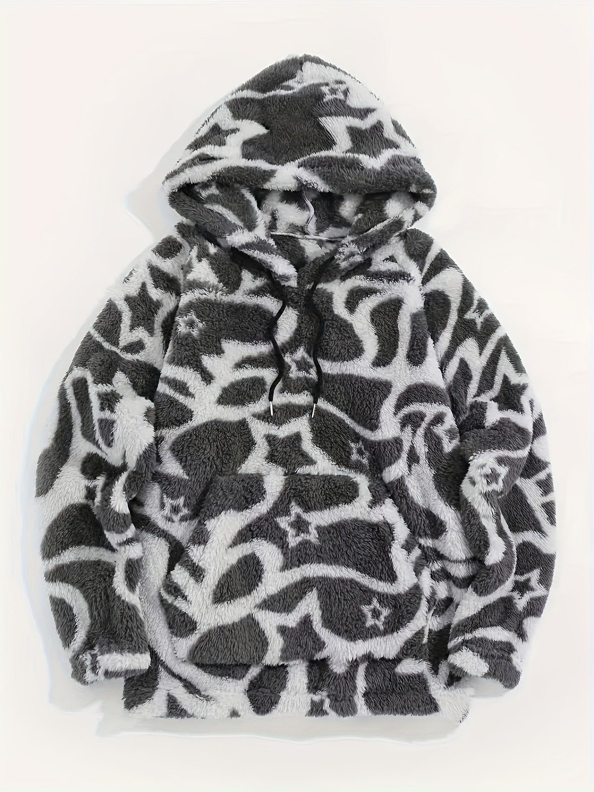 Fleece Hoodie mit Muster Kapuzenpullover