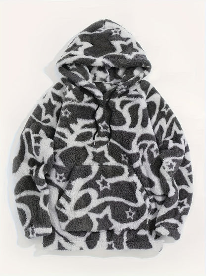 Fleece Hoodie mit Muster Kapuzenpullover